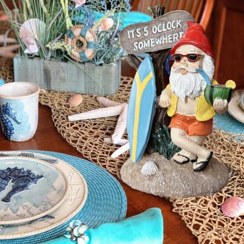 Tiancentral H TCDJ-09 Garden Gnome Statue Resin Gnomes Garden Decor,5.3 Inch Tall Funny Garden Gnomes 5:00 Somewhere Tropical Party Gnome Garden Statue thumb #2