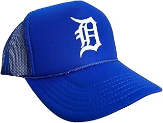 Detroit Old English D Motor City Royal Blue Trucker Hat Mesh Back Adult Size High Crown