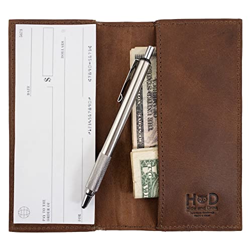 Hide & Drink, Rustic Durable Thick Leather Checkbook Cover, Minimalist Organizer, Wallet, Everyday Accessories, Bifold Holder, Handmade (Bourbon Brown) #TOP4