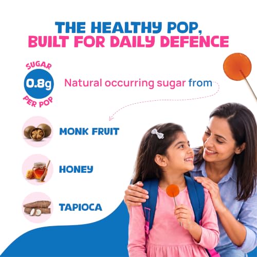 Image of Immune Support Pops for Kids, Green Apple & Orange Flavour, 4g Prebiotic Fiber, Zinc, Vitamin C & Tulsi, No Added Sugar, Ages 2+, 15 Pops (90g)