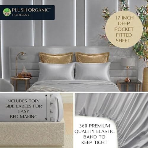 Image of King Luxury 4 Piece Bedsheet Set, Silver Gray with White Piping, Cooling Resort Bedding, Ultra Soft, Viscose derived from Bamboo, Organically Grown,300 Thread Count