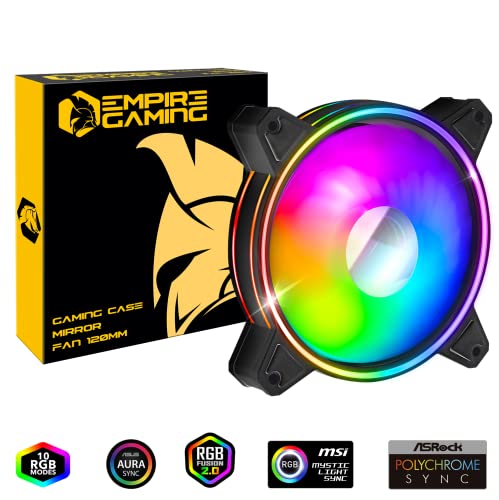 EMPIRE GAMING - PC Gamer Wentylator obudowy Mirror 120MM -Wysoki przepływ powietrza -RGB Adresowalna dioda LED PWM 3 pin 5 V Podwójna pętla-Ciche chłodzenie 12CM-Czarny