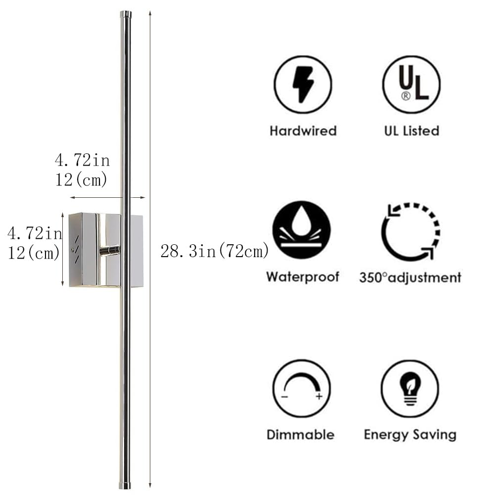 Lampada da Parete a LED Ricaricabile, Senza Fili con Telecomando, per Interni, dimmerabile, Lampada Lunga, Girevole, Specchio, Senza Alimentazione, Timer di Illuminazione, USB, lam