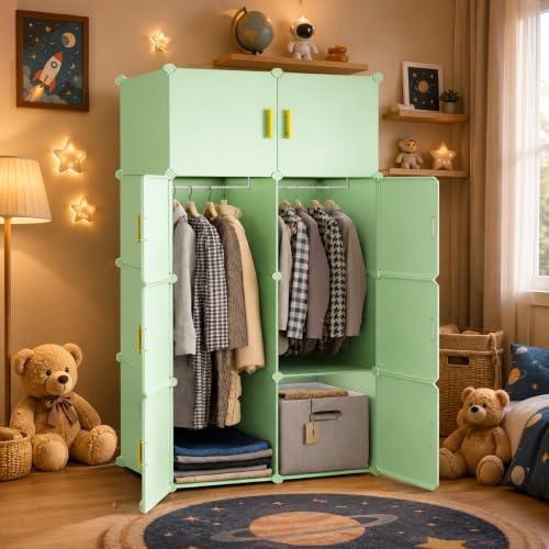 Image of Mevigo Plastic Wardrobe for Kids & Baby | 8-Door Cupboard for Clothes | Almirah for Kids Clothes | Collapsible Baby Wardrobe | Cupboard Storage Rack for Toys Books | Bedroom -Green