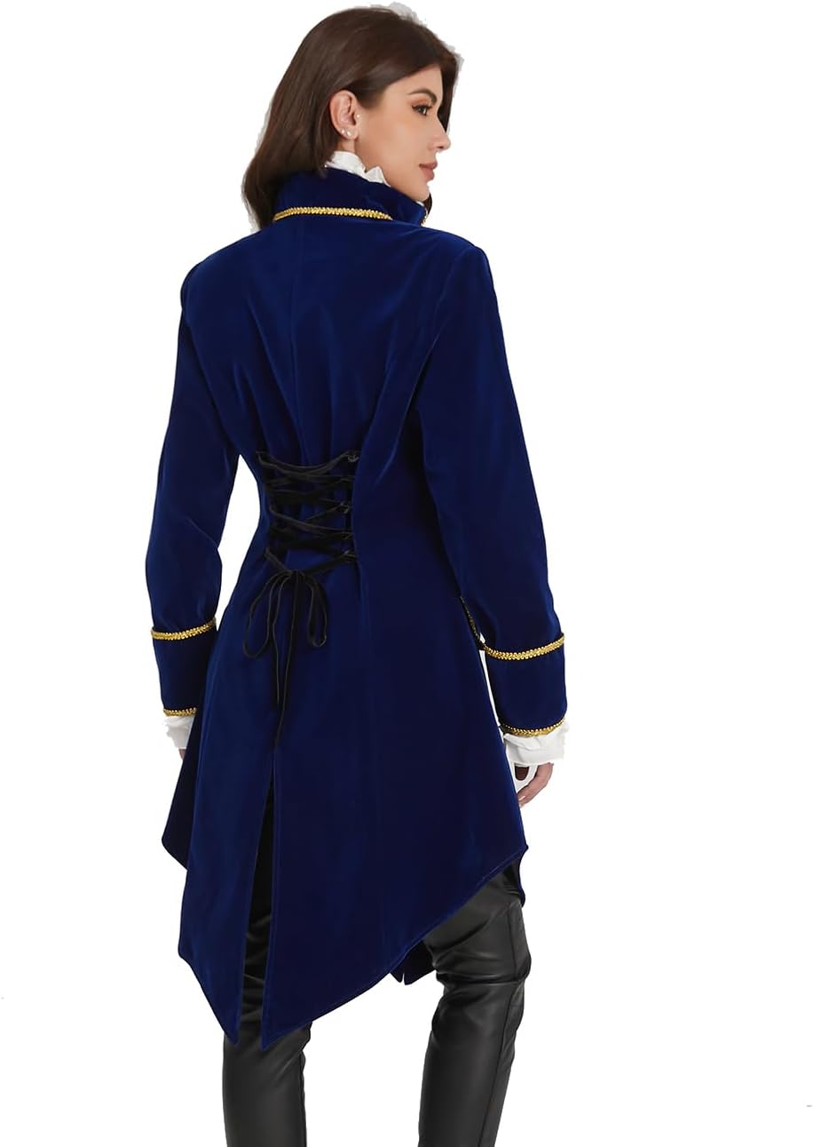 Womens Steampunk Medieval Victorian Gothic Tailcoat Masquerade Costume Jacket Pirate Frock Coat - Image 2