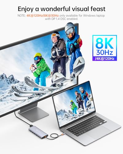 Image of NOVOO USB C Docking Station Dual Monitor for Laptop, 14 in 1 Hub Adapter Thunderbolt 3 to Dual 4K60 HDMI+8K30 DP USB C /A Data 100W PD RJ45 SD /TF Audio