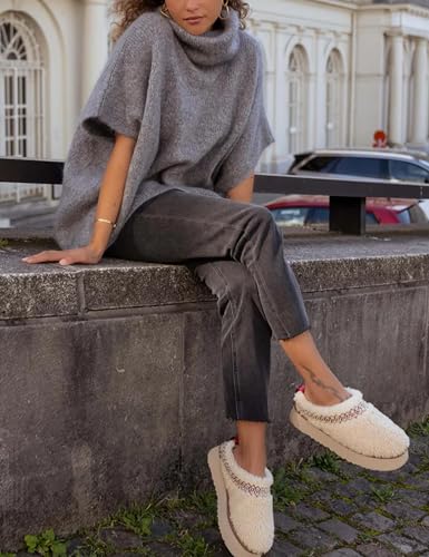 Image of Ynhonra Womens Turtleneck Sweater Oversized Chunky Batwing Sleeve Short Tops | Dolman Pullover