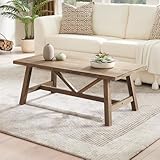 Wnutrees Farmhouse 43' Coffee Table,Solid Wood Center Tables for Living Room and Office, Rustic Wooden Rectangular Table with V-Shaped Support, Natural