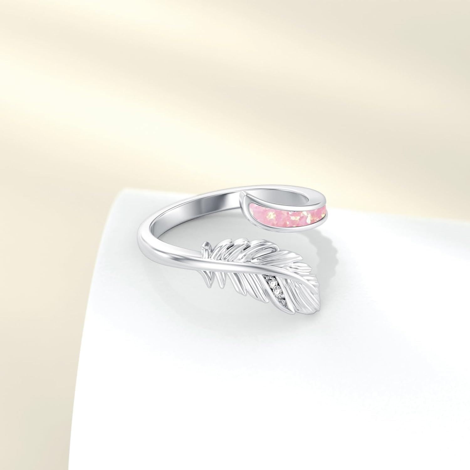 Opal Feather Ring 925 Sterling Silver Adjustable Ring Christmas Mother's Day Anniversary Birthday Thanksgiving New Year Jewelry Gift for Mother Wife Daughter Daughter Sister