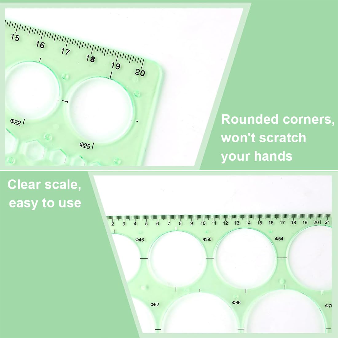 Plantillas Para Dibujar,Plantilla Circulos,Reglas Dibujo Tecnico,Plantilla Elipses Isometricas,para Medir Reglas Círculo Geométrico Plantillas de Dibujo 4pcs(Verde Transparente)