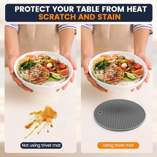 Silicone Trivet Mats 4 Heat Resistant Pot Holders Multipurpose Non-Slip Hot Pads for Kitchen Potholders, Drying mat, Jar Opener, Spoon Holder, Coaster.(Dark Grey) - Image 6