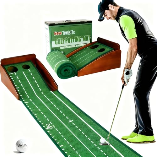 Deal: TiwisiTe Indoor Golf Putting Green, Putting Mat with Automatic Ball Return - Solid Wood Structure No Humping, Suitable for Home, Office and Outdoor Play - Ideal Golf Gift for Men and Women