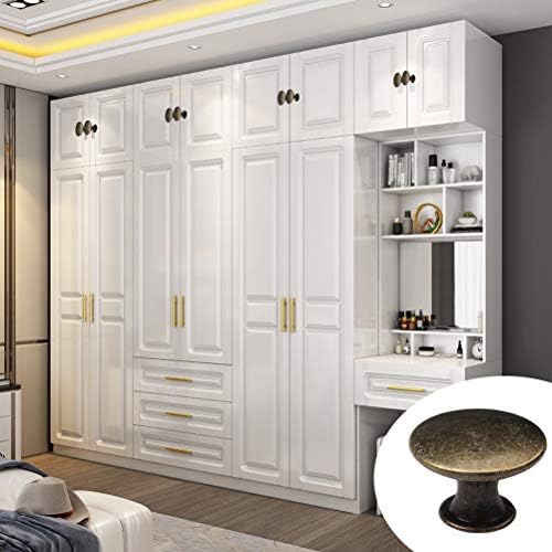 kuou 12 Pcs Bronze Kitchen Cabinet Drawers Cupboard Door Knobs, Vintage Copper Round Knobs Handles for Drawer Wardrobe Cupboard Door(30mm/with Screws)