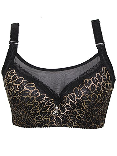 muco Women Push up Underwire Embroidery Bra Brassiere Ayswx035 (40C, Black)