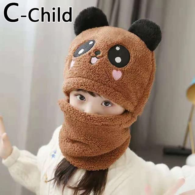 Image of TopiBaaz Cute Panda Cartoon Monkey Cap for Boys and Girls (Pack of 1) | Age - 6 Years to 12 Years |Free Size | Plush Wool | Winter Cap | Neck Scarf