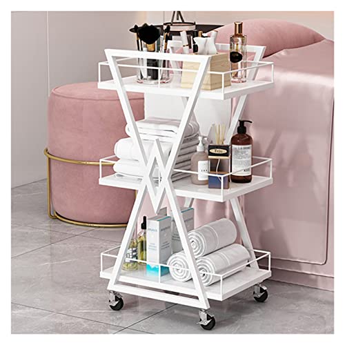 Carrito rodante de metal de 3 niveles para salón y spa, carrito de manicura con bandejas de almacenamiento, carrito móvil de peluquería con ruedas (blanco) perfecto para estilistas y técnicos de uñas