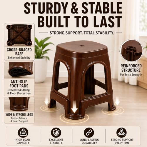 Image of PulGos ๐ ๐๐๐ฌ Plastic Sitting Stool for Home, Office & Outdoor Use | Compact, Lightweight & Durable Stools for Adults & Kids | Use as Footrest, Side Table, Extra Seating for Room, Balcony, Garden