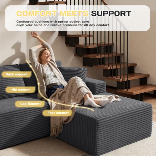 Image of 96 inch Sectional Couches for Living Room Cloud Couch Sofa with L-Shape Upholstered Boneless Couchs Modern Modular Sectional Couch with Chaise (Dark Grey, 136.1 inch U Shape with Right Facing Chaise)