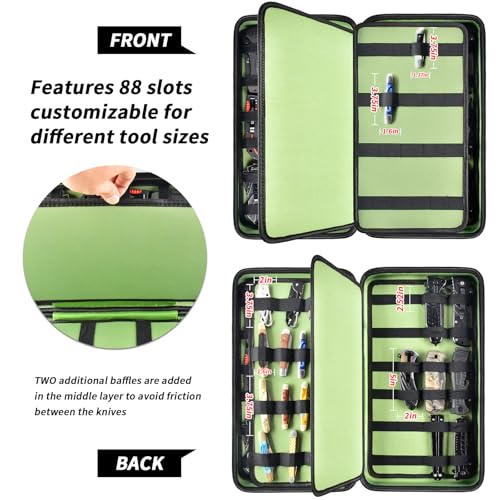 Image of GWCASE Display Case for 66+ Pocket Knives. Folding Holder, Butterfly Storage Organizer, Roll Collection Pouch Carrier Bag for Survival Tactical Outdoor for EDC Mini Knife -Green