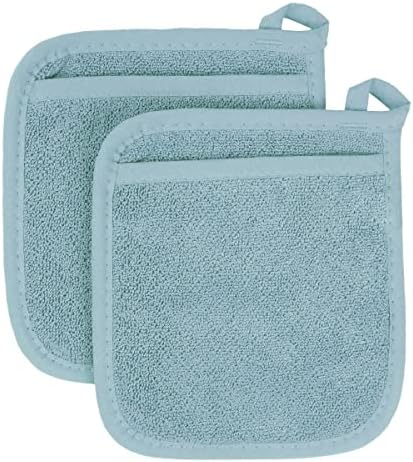 Ritz Premium Terry Pot Holders & Hot Pads with Pocket (2-Pack), 8.5"x7.75", High Heat Resistance, 100% Cotton, Dew