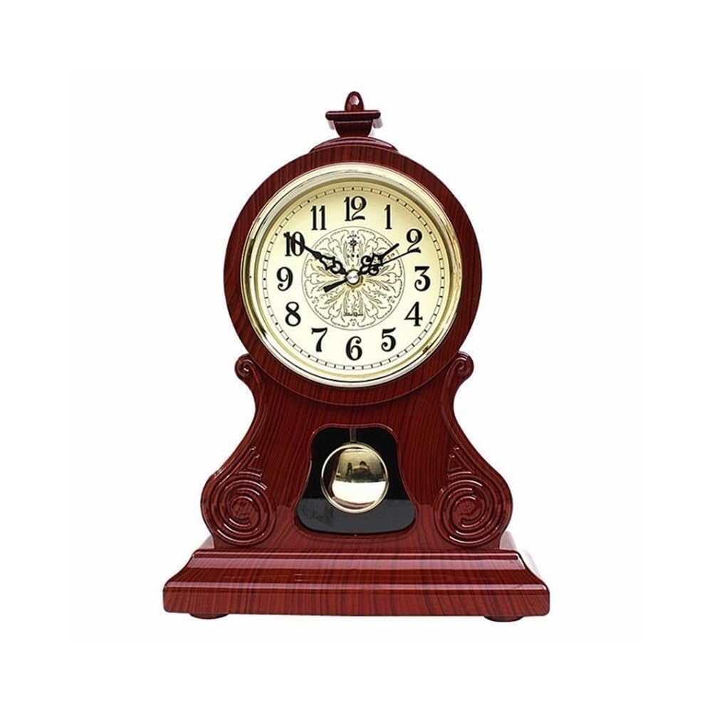 shangguanyun456 Vintage table clock Retro Table Clock Silent Pendulum Large Desk Vintage Bedroom Bedside Desktop Living Room Gift Ideas(Red)