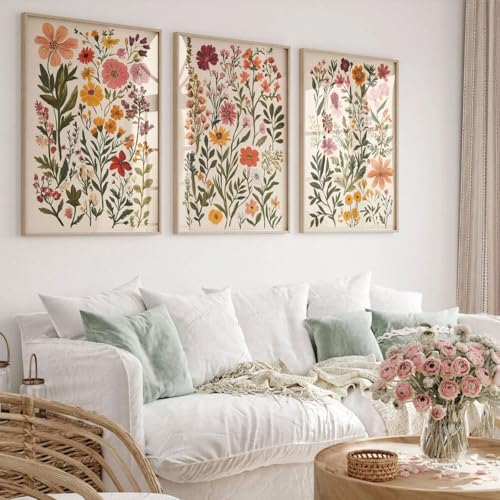 Genérico Juego de 3 láminas de arte mural   Cálido y fresco ramo de flores silvestres, lienzo decorativo para decorar con estilo tu sala de estar y dormitorio (40 x 50 cm)