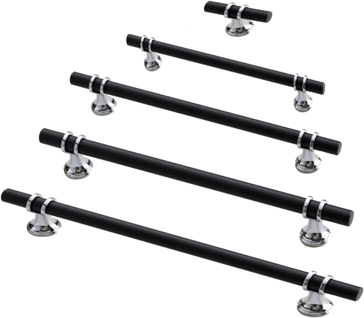 Taps2traps Black And Chrome Chrome & Black Kitchen Cabinet Cupboard Door Drawer Bar Handle 50Mm - 192Mm Hole To Hole (96Mm Hole Spacing)