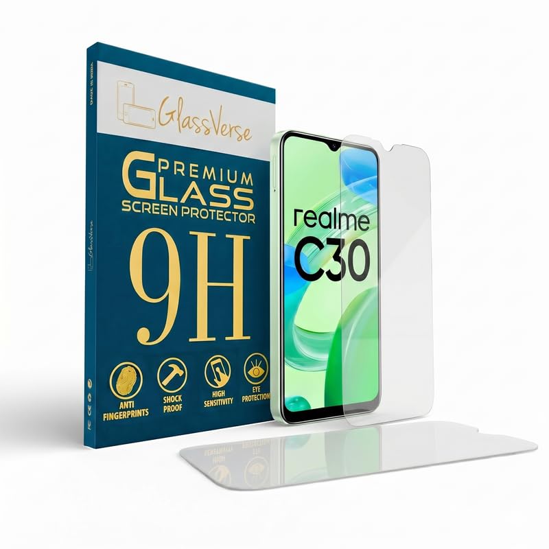 Image of GlassVerse PureView Tempered Glass for Realme C3 | Crystal Clear, 9H Hardness Screen Protector, Edge to Edge, Case Friendly, Hassle-less Installation Kit Included. (Pack of 2)