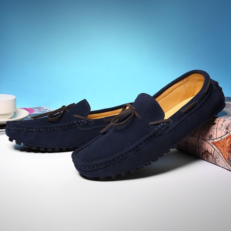 Loafers for Men Round Toe Nubuck Leather Driving Loafers Flat Heel Flexible Resistant Wedding Slip On4