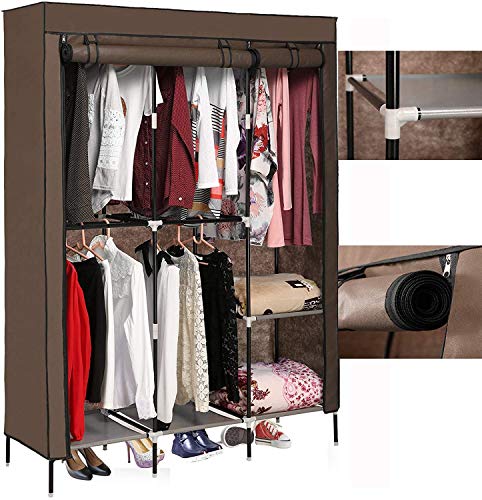 elifine Clothes Closet Potable Wardrobe Clothes Storage Stand Closet Organizer with Non-Woven Fabric Standing Portable Closet Strong Shelves for Home Use Easy to Assemble (Brown)