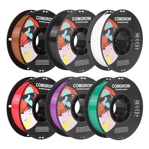 Image of Comgrow PETG 3D Printer Filament 1.75mm, High Precision and Tough 3D Printer Filament 6 rolls*1kg, Dimensional Accuracy + /- 0.02 mm, Fit Most 3D Printers Black /White /Cherry Red /Pine Green /Purple /Brown