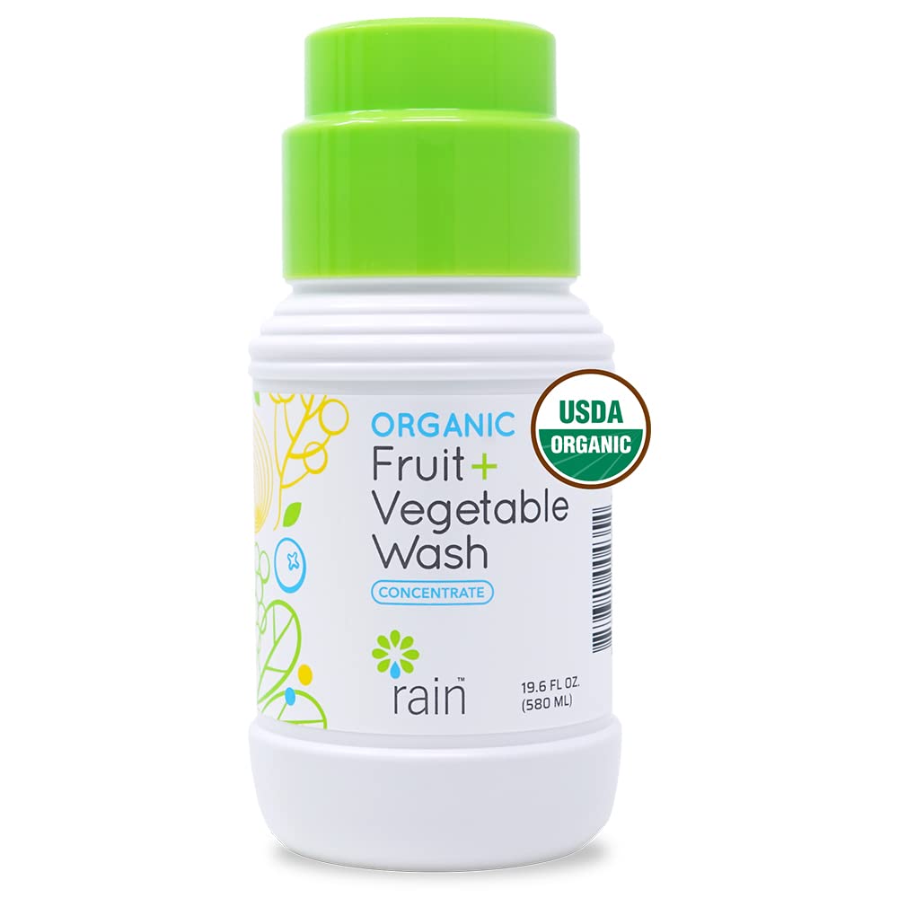 Rain Organic Fruit and Vegetable Wash All Natural Veggie Produce Cleaner for Safe Clean Eating, Baby Essential Eco Friendly Concentrated Strength for Gallons of Soak or Spray