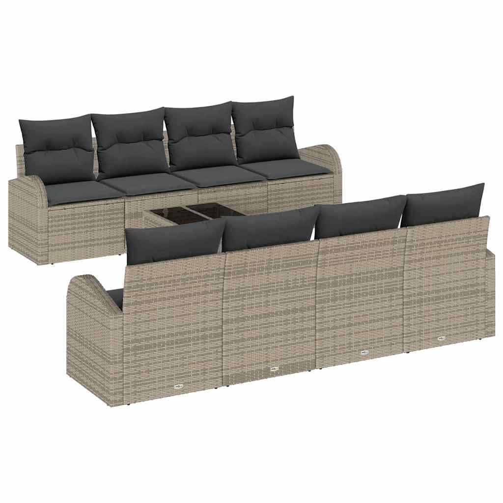 Set di mobili da giardino in polyrattan, 7 pezzi, grigio