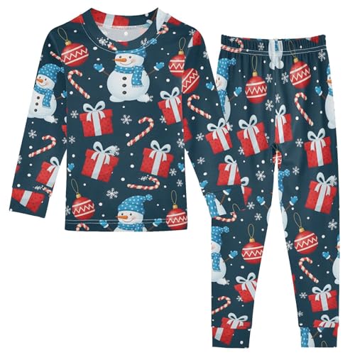 Pajama Sets Long Sleeve Christmas Pattern with Snowman Soft Comfy Sleepwear 2 Piece PJS 3-8T