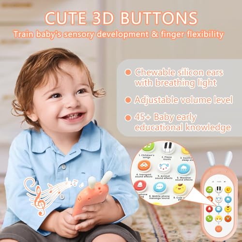 Image of Richgv 1 Year Old Girl Birthday Gift, Baby Cell Phone Toy Sensory Learning Toys with 12 Functions, Baby Girl Toys 6 to 12 Months Multi Sound Effects with Light Teething Toys for Babies Infants