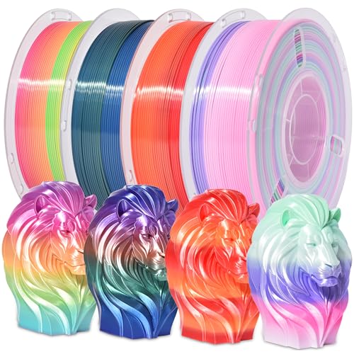 Image of RAMBERY Silk Rainbow PLA 3D Printer Filament Bundle 4 Colors 1.75mm Multicolor 3D Printing Filament, 1kg(2.2lb) X4PCS, Candy /Universe /Red-Golden /Sunset Glow