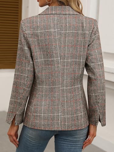 ELLEVEN Women's Lapel Collar Plaid 2 Button Boyfriend Blazer Suit Houndstooth Work Office Blazer Jacket3