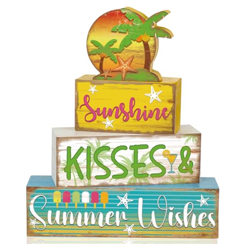 Burbell 4 Pcs Summer Wooden Tiered Tray Decor Farmhouse Rustic Table...