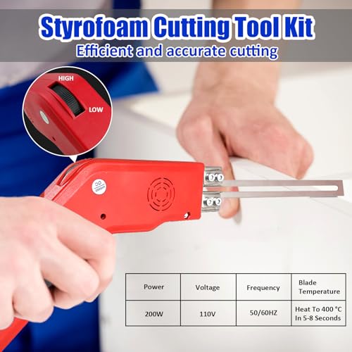 Foam Cutter 6 In 1 Hot Knife Cutting Tool 400℃ 200W Styrofoam Cutter Electric Hot Knife Foam Cutter With 2 Blades For EPS, XPS, EVA, KT Board, Sponge, Nylon (red) - Image 3