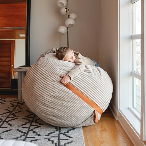 Image of Big Joe Fuf 4Ft Foam Bean Bag Chair with Removable Cover for Kids, Teens, Vanilla Latte, Corded Plush, 4 Foot Large Reading and Gaming Seat