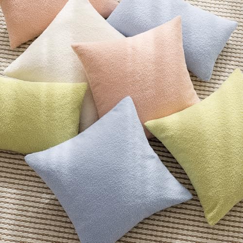 Image of Foindtower Pack of 2, Curly Faux Fur Decorative Throw Pillow Covers Soft Fuzzy Plush Cushion Case with Zipper Cozy Pillowcase for Home Living Room Couch Bed Sofa 22 x 22 Inch, Light Pink