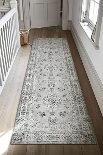 Lahome Persian Floral Runner Rug - 2'6"X8' Grey Hallway Rug Runner Washable Bathroom Runner Rugs With Rubber Backing, Bohemian Long Printed Non Skid Kitchen Carpet Runner For Rv Bedroom Entryway #TOP5