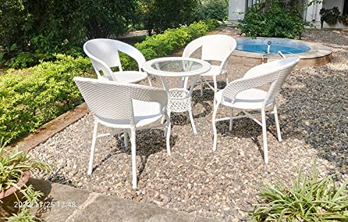 Image of India Beautiful Outdoor Garden Furniture Set for Coffee Table, Balcony Furniture, Office Furniture Patio Seating Set Standard, (4 Chair 1 Table) (White1)