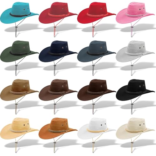 Lot de 16 chapeaux de cowboys occidentaux Mentonnière réglable pour costums de cowgirl, carnaval,...