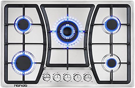 Gas Cooktop 30 inches 5 Burners Gas Stove gas hob stovetop Stainless Steel Cooktop 5 Sealed Burners Cast Iron Grates Built-in Gas Stove Top LPG/NG Gas Cooktop Thermocouple Protection and Easy to Clean