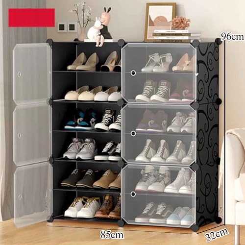 Image of Plastic Shoe Rack for Home | ๐๐ ๐๐ข๐๐ซ Foldable Dustproof Shoe Storage Cabinet & ๐ ๐
๐ซ๐จ๐ง๐ญ ๐๐จ๐จ๐ซ | Space Saving Multipurpose Organizer for Entryway, Bedroom, Living & Office| Black