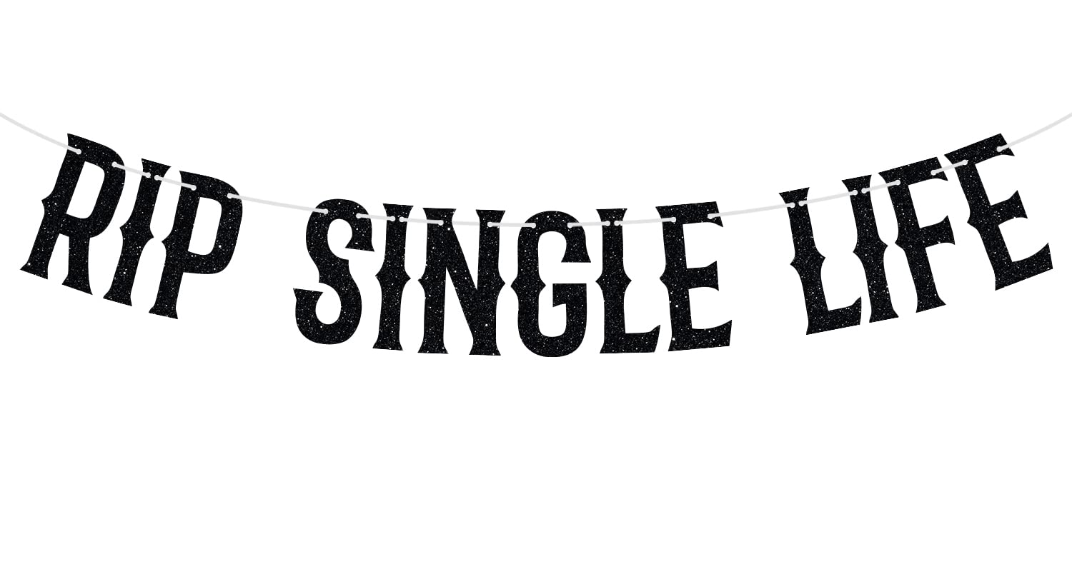 Aeryourtar Rip Single Life Banner, Fun Bach Backdrop, Bride or Die Bachelorette Wedding Engagement Party Decorations Supplies, Black Glitter