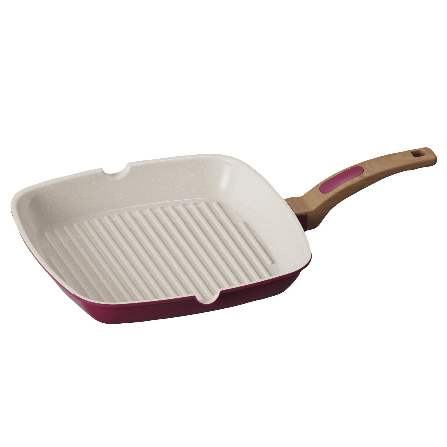 Cooksmart Signature 28cm Grill Pan – Cast Aluminium | Non-Stick | PFOA & PFAS Free | Induction, Gas, & Electric Hob Compatible | Dishwasher Safe | Ergonomic Handle (Raspberry)