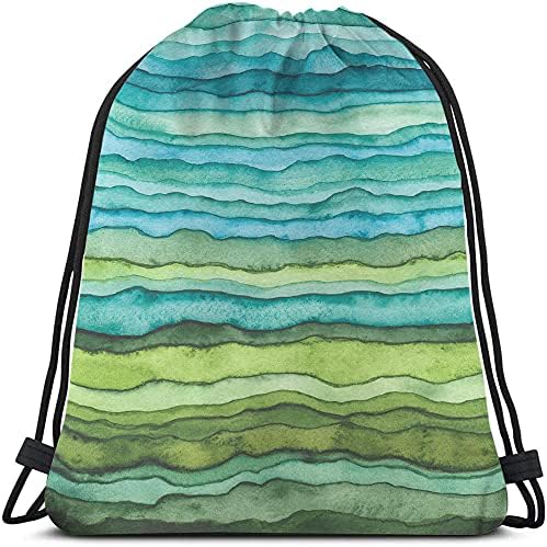 Beabes Green and Blue Color Drawstring Bags Backpack Bag Colorful Stripes Oil Painting Gradient Wave Art Sport Gym Sack Drawstring Bag String Bag Yoga Bag for Men Women