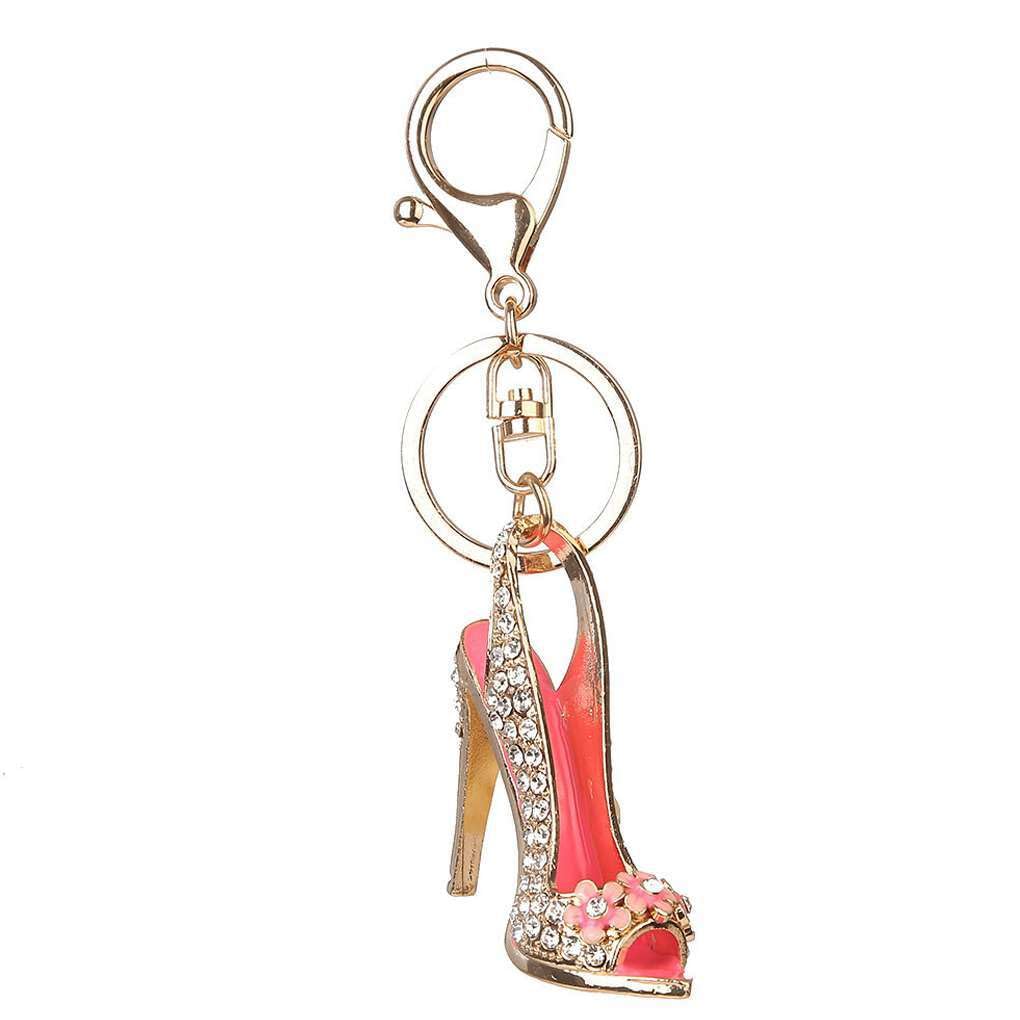 QUXVUIS Key Chain High-heeled Shoe Crystal Keyring Holder Shinning Sparkling Portable Unisex Wallet Handbag Hanging Pendant, Red, 11.5cm